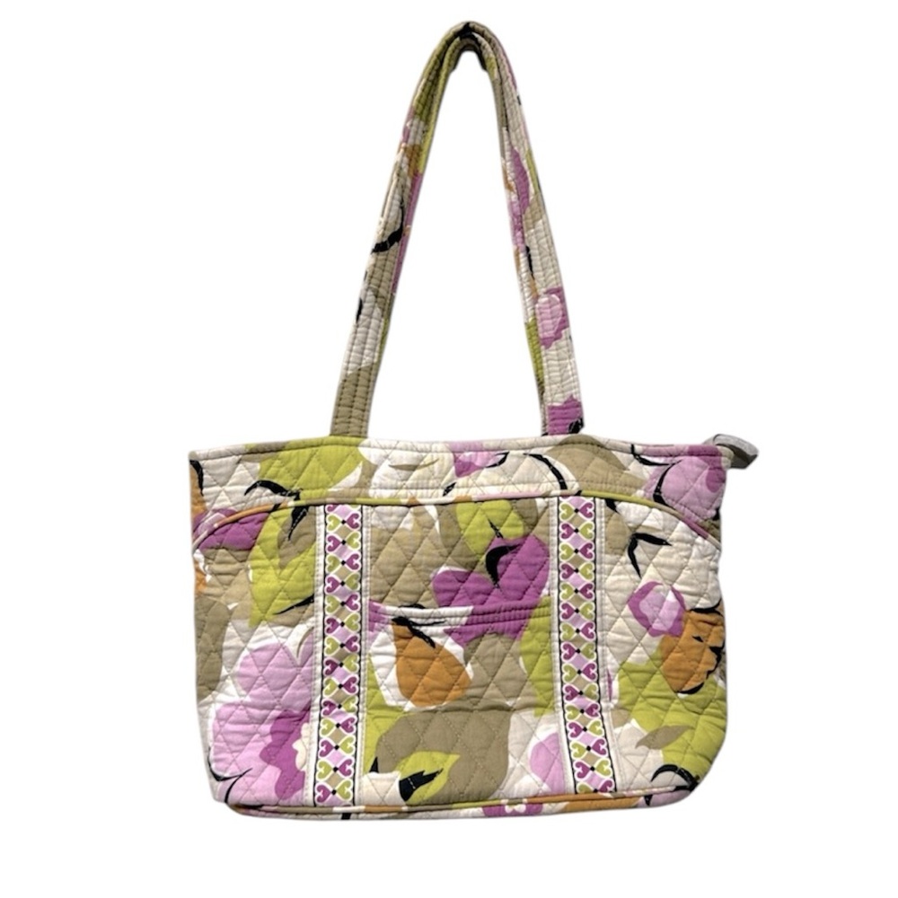 Vera Bradley portobello purple green floral quilted  tote purse bag green
